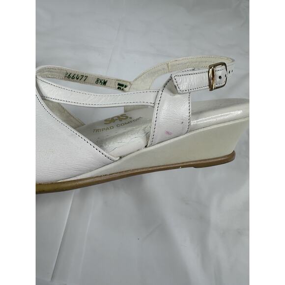 SAS Caress Cross Strap Leather Wedge Sandals White Size 8.5W Tripad Comfort Wide - Picture 4 of 12